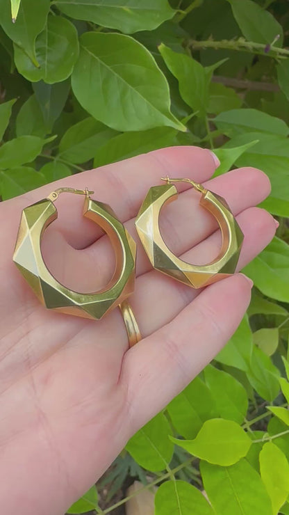 9ct Gold UnoAerre Octagonal Geometric Large Hoops