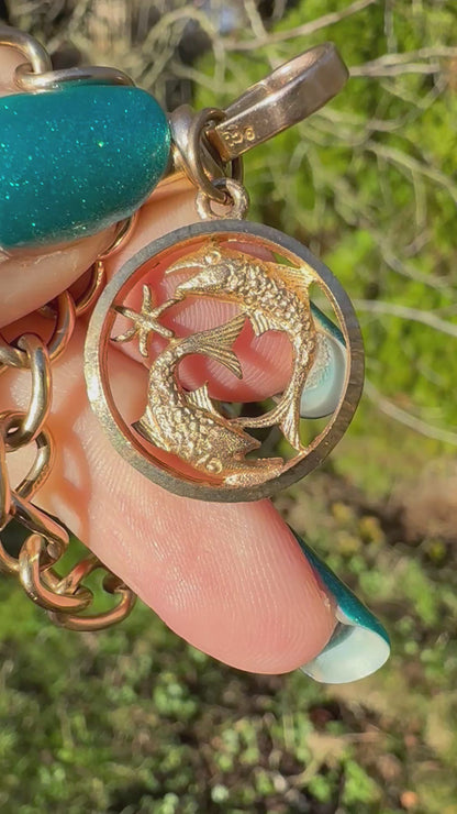 9ct Gold Open Work Pisces Zodiac Charm