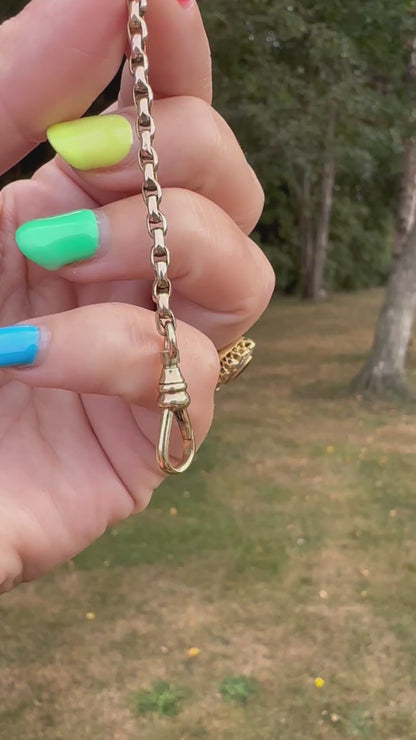 Antique 9ct Peachy gold faceted oval belcher extender with vintage swivel dog clip
