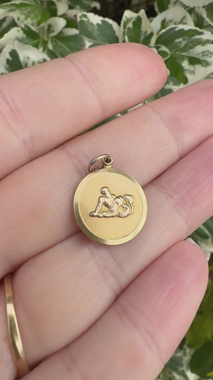 Vintage 9ct Gold Round Aquarius charm