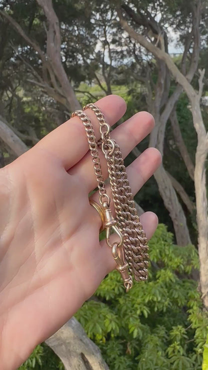 Antique 9ct Rose Gold Graduated curb Albert chain with double dog clips