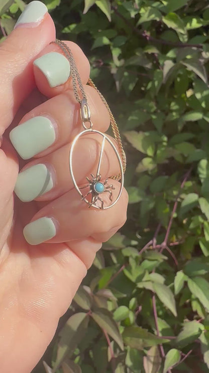 Antique 9ct gold turquoise spider pendant