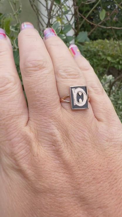 9ct Rose Gold and Onyx D initial ring