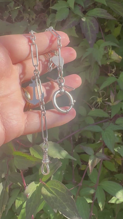 Antique Sterling Silver Trombone chain with XL bolt clasp and Dog clip