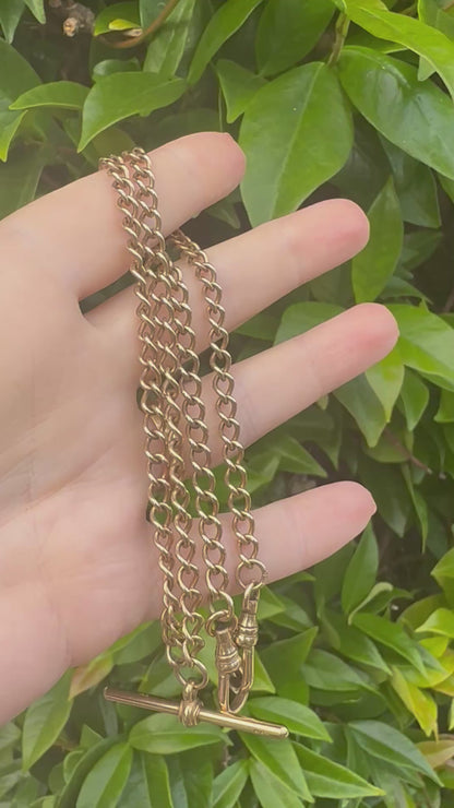 Vintage 9ct Yellow Gold Albert Chain and two swivel dog clips