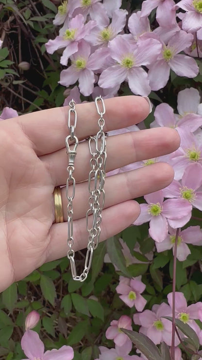 Antique 800 Silver mini trombone chain with dog clip