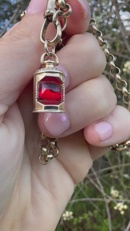 Vintage 9ct Lantern charm with red paste stone