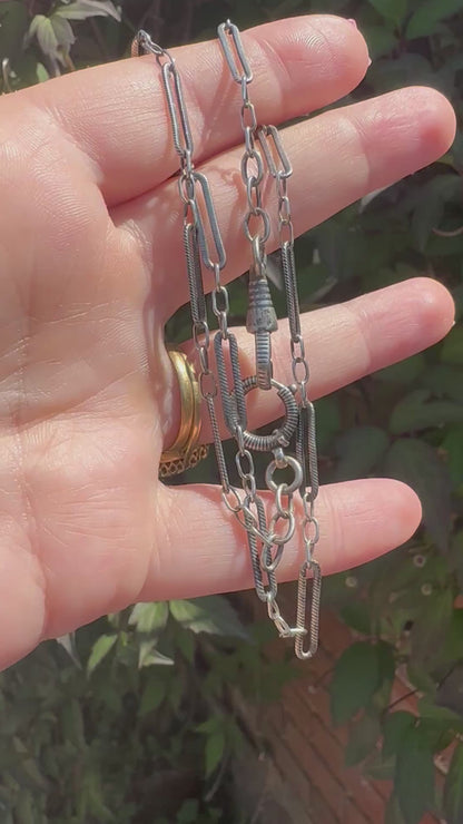 Antique 800 Silver Niello Trombone chain