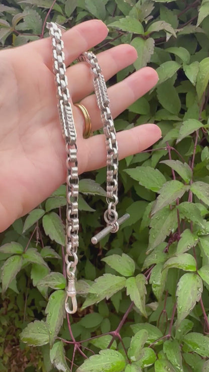 Sterling Silver bars & fancy link Albert chain wi the T-bar and dogclip