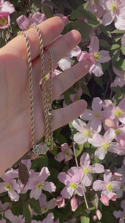 Vintage 9ct Gold Rope chain with Antique silver floral slider