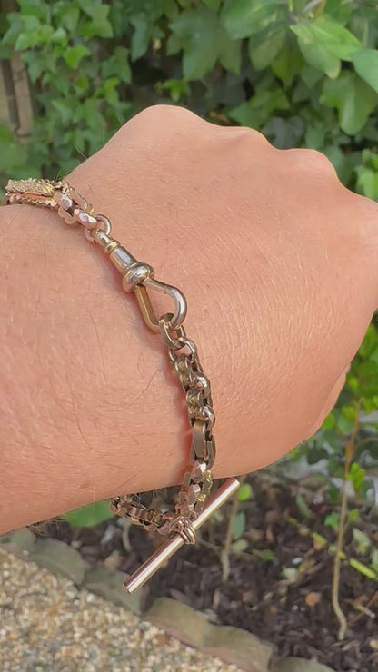 Antique 9ct Rose Gold fancy link bracelet with dog clip & t- bar