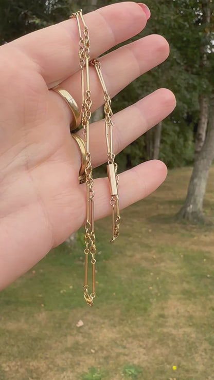 Antique 9ct rose gold bar and lovers knot chain