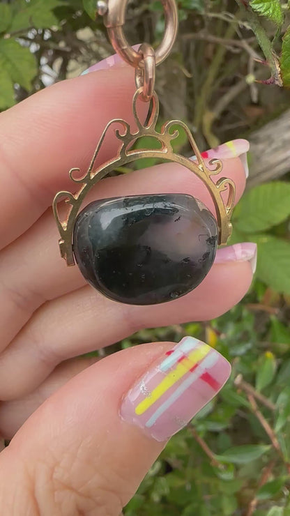 Vintage 9ct Gold Moss Agate Spinner Fob