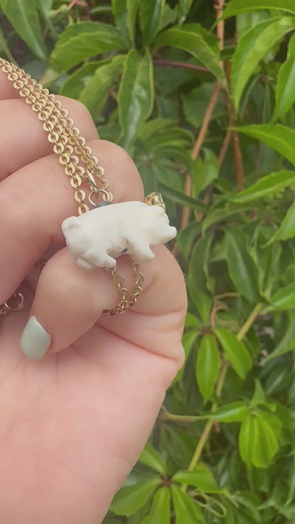Victorian Angel Skin Coral Lucky pig pendant with 9ct gold bail