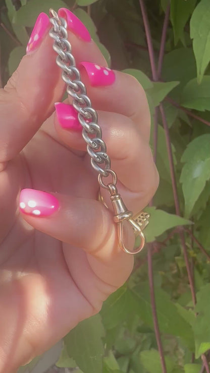 Sterling Silver curb extender with 9ct rose gold dog clip & faceted jump ring