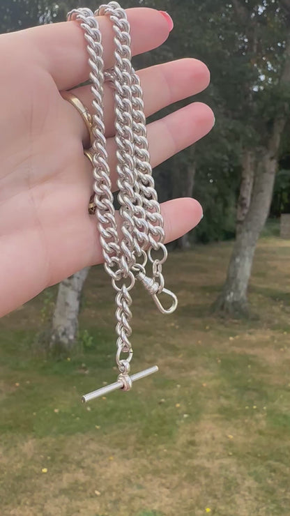 Vintage Sterling Silver curb Alber chain with T-bar