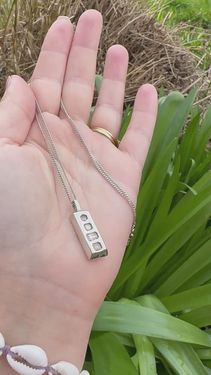 Sterling Silver ingot pendant with sterling silver curb chain