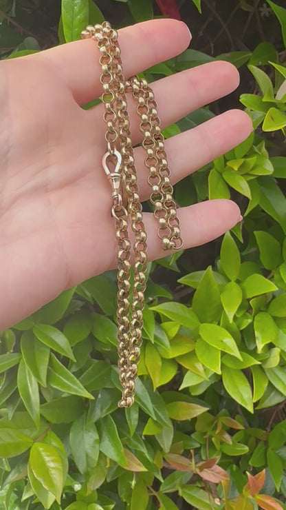 Vintage 9ct Yellow Gold Rolo/belcher chain with antique flat edged dog clip