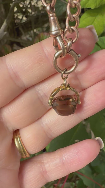 Vintage Mini 9ct yellow gold Smokey Quartz fob