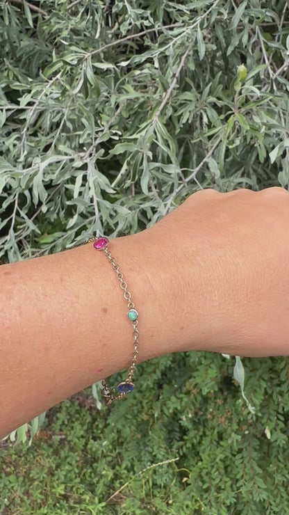Antique 9ct Rose gold Gemstone Station bracelet