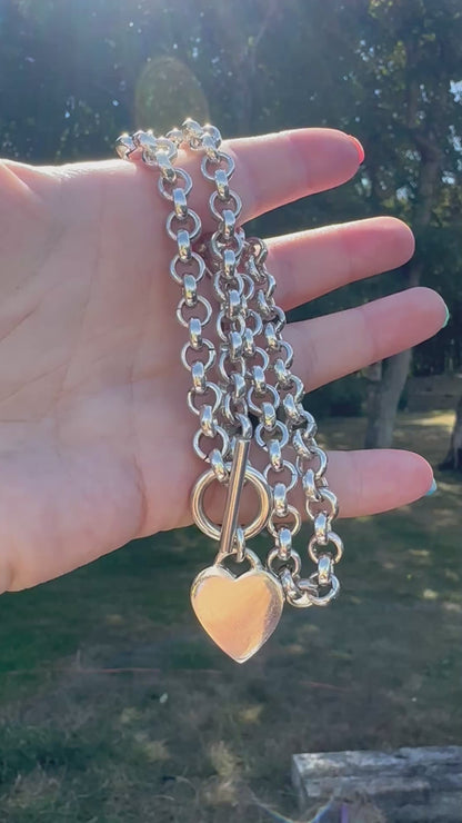 Vintage Sterling silver 90s/00s Heart Toggle chain
