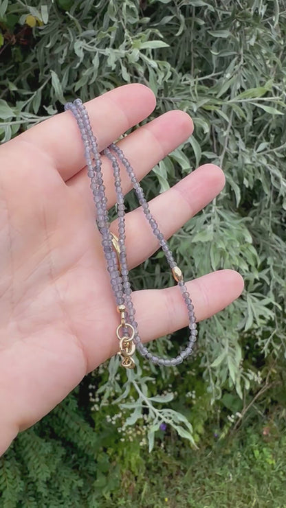 Iolite mini beaded necklace with 9ct Gold Antique Bolt clasp