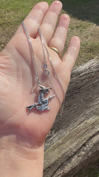 Sterling silver Witch charm on curb chain