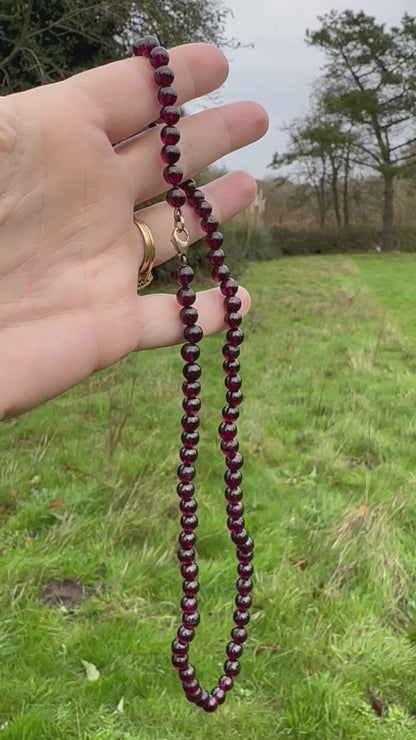 Garnet Beaded necklace with 9ct gold clasp