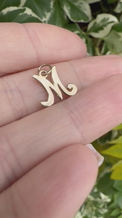 9ct Yellow Gold Cursive M initial Charm