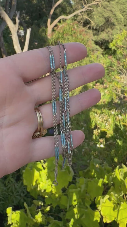 Art Deco 935 Silver and blue enamel bar station chain