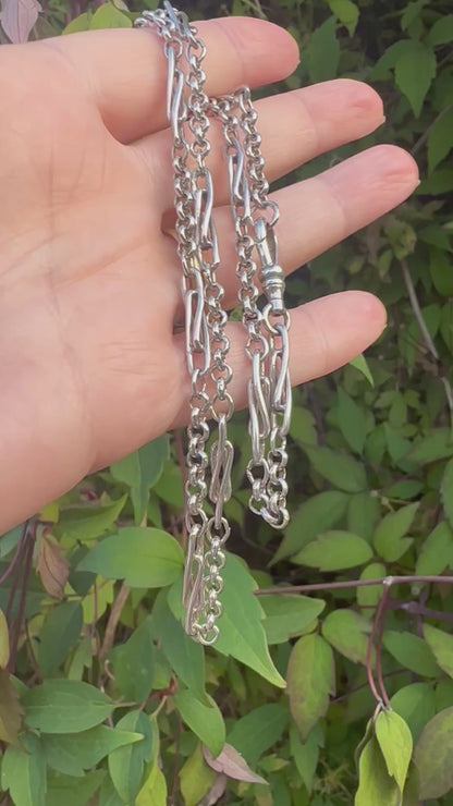 Vintage Sterling Silver Twist trombone & belcher chain with swivel dog clip