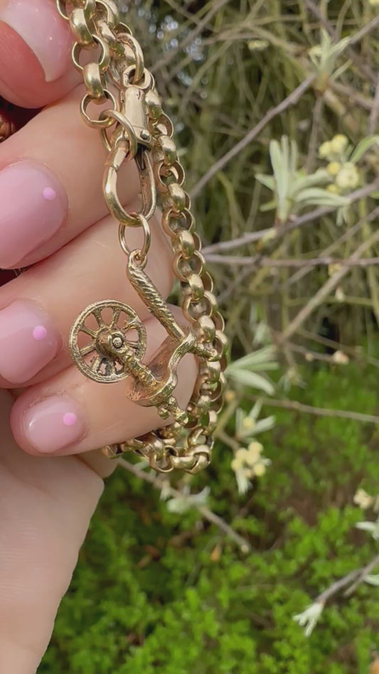 Vintage 9ct Spinning Wheel articulated charm