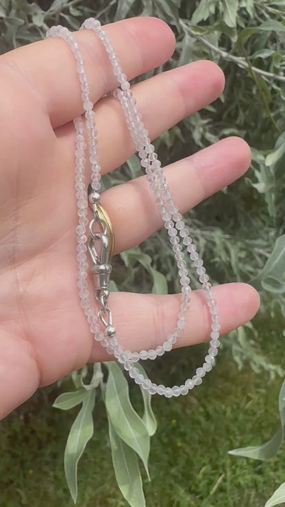 Moonstone Mini Beads with Antique Silver Dog Clip