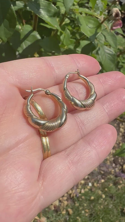 9ct Gold Puffy Stripe hoops