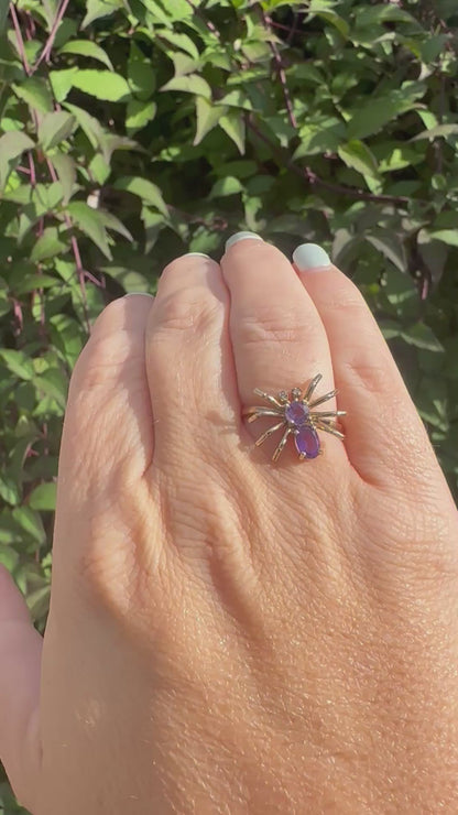 Vintage 9ct Gold Amethyst & Diamond Spider ring