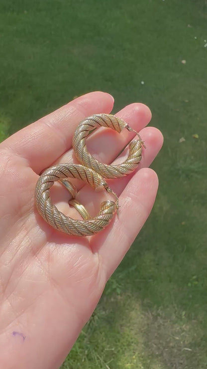 9ct Gold UnoAerre Textured chunky Round Hoops