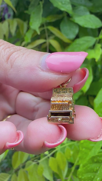 Vintage 9ct Gold Cash register charm, bottom opens