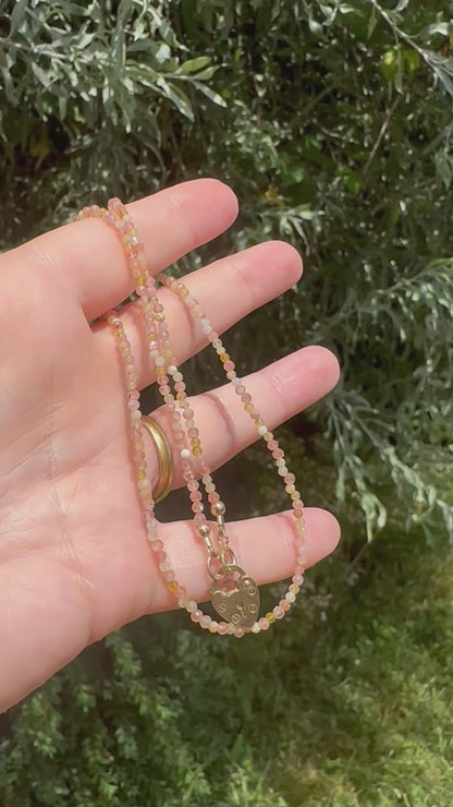 Sunstone and Yellow Opal Mini beads with Vintage Heart Padlock