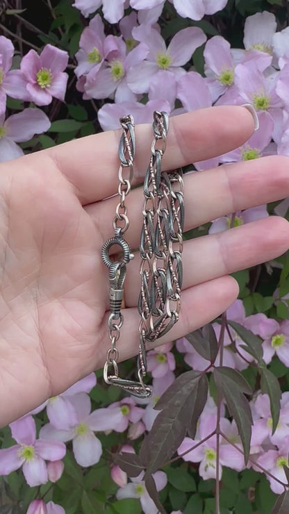 Antique 800 Silver Niello and Rose gold plated Albert with dog clip and bolt clasp
