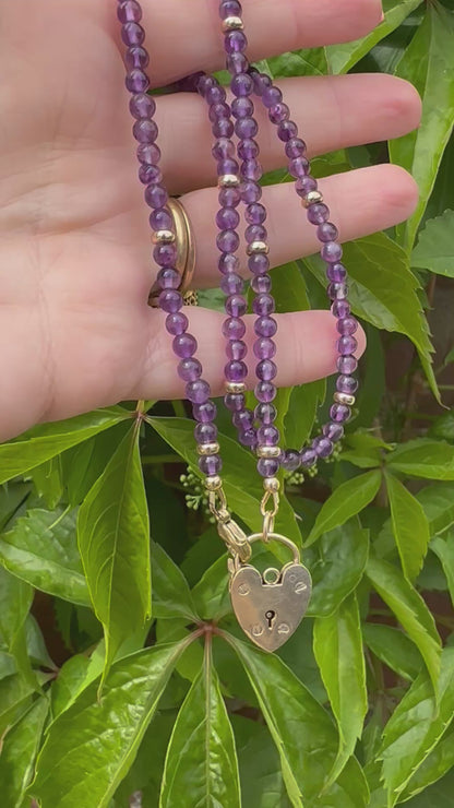 Re-imagined Vintage Amethyst Beads with a Vintage Heart Padlock Clasp