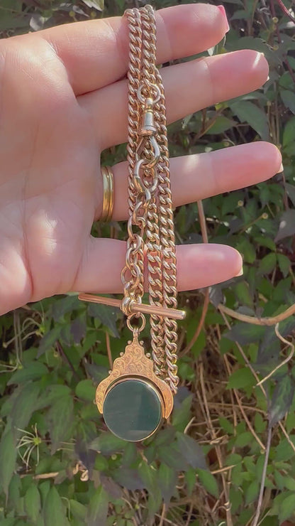 Antique 9ct Rose Gold Ungraduated Curb Albert chain