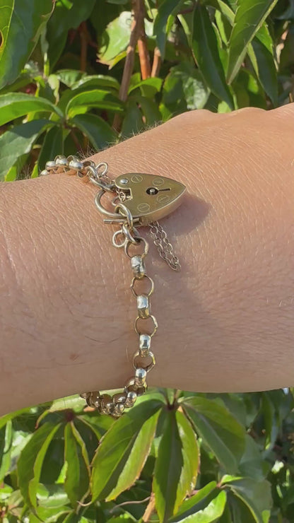 Vintage 9ct Rolo Belcher bracelet with heart padlock