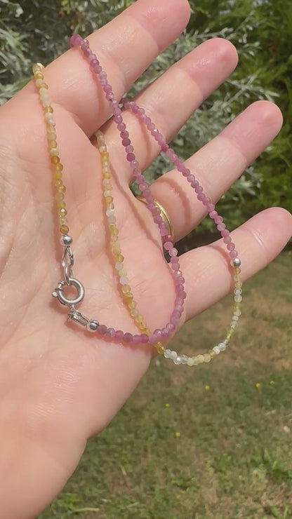 Pink Tourmaline & Yellow Opal Mini beads with Sterling Silver Bolt clasp