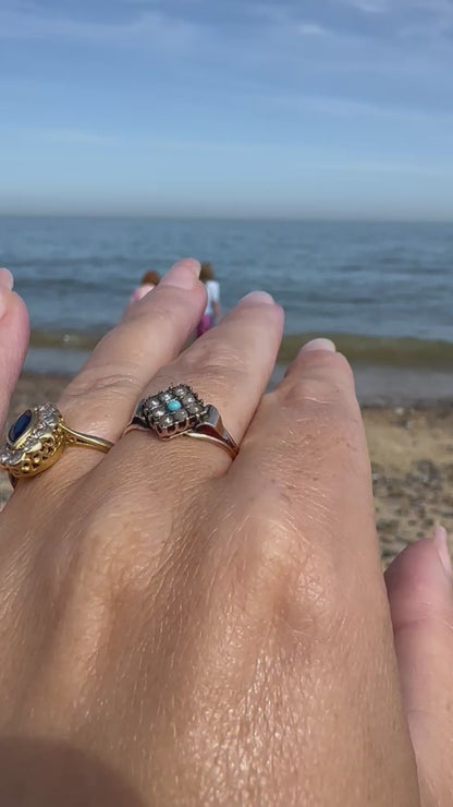 Antique 9ct Gold seed Pearl & Turquoise Ring