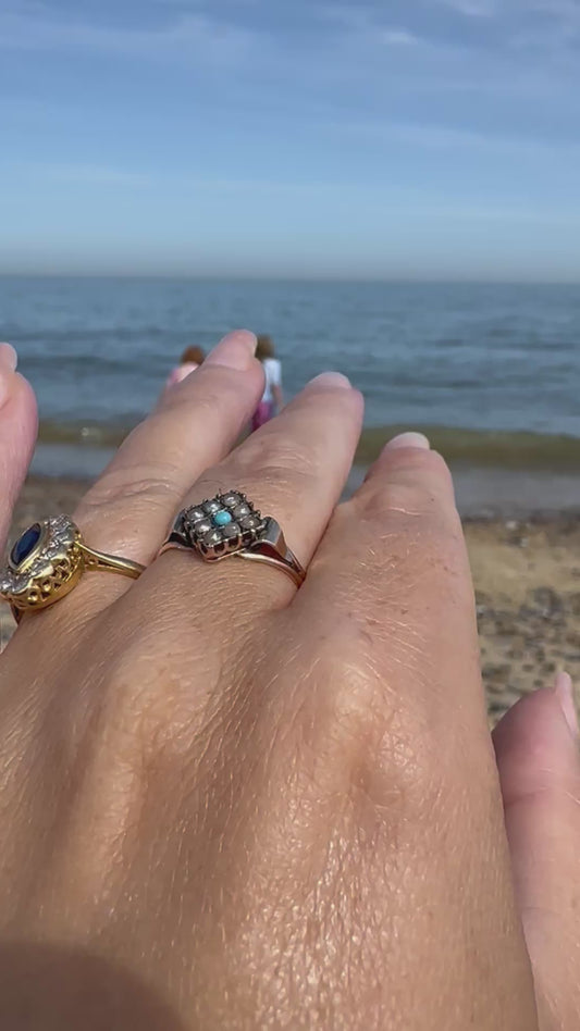 Antique 9ct Gold seed Pearl & Turquoise Ring