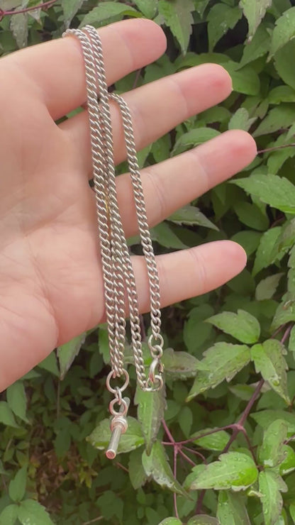 Vintage Sterling Silver Curb Albert chain with floating t-bar