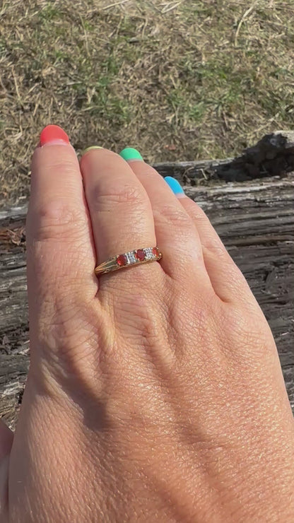 9ct Fire Opal and diamond ring