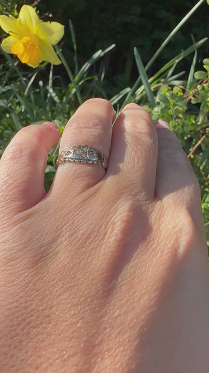 Victorian 9ct Gold Seed Pearl and Ruby Boat ring