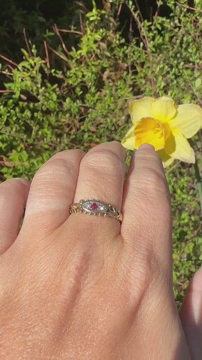 Vintage 9ct Gold Ruby & Diamond Ring