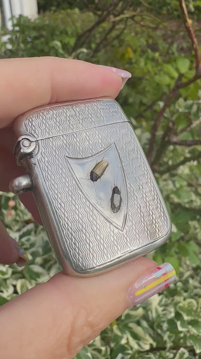 Antique Sterling Silver Shibayama Vesta Case